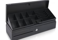 Cajón portamonedas metálico 46x17x10 base modular negro apertura vertical