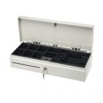 Cajón portamonedas metálico 46x17x10 base modular blanco apertura vertical